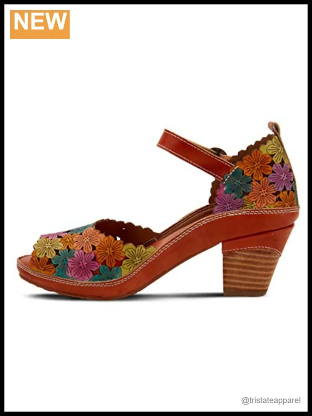 Hand-Painted Leather Ankle Strap Platform Heeled Sandals